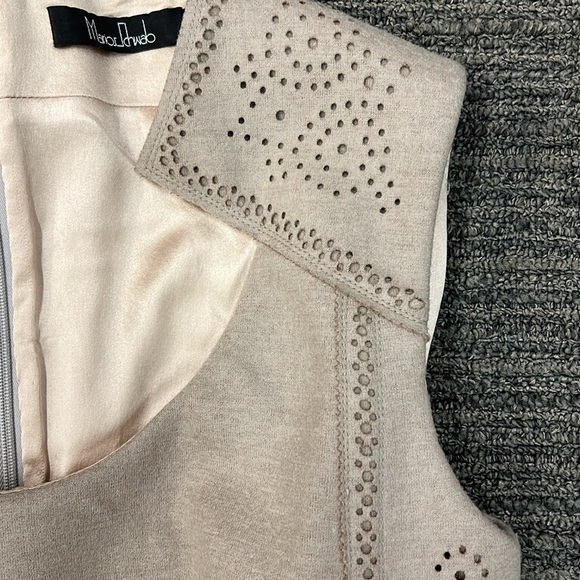 Marios Schwab taupe wool mink dress with laser cut detail bodice - Picture 3 of 6